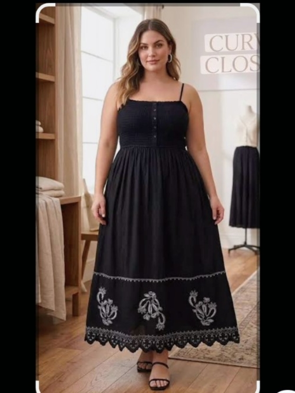 Button Front Smocked Tiered Midi Dress